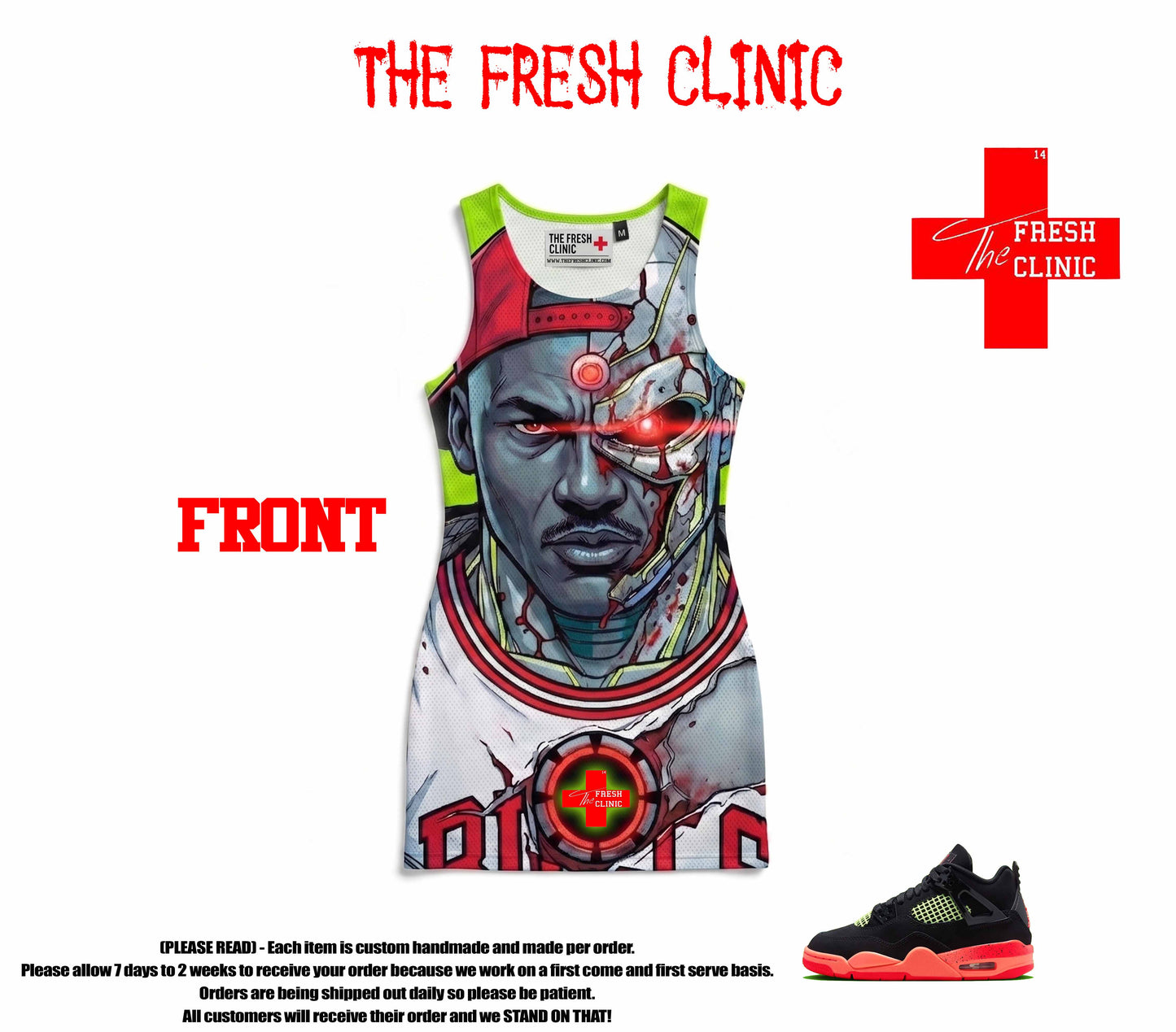 Jordan 4 Infared (Cyborg Wars) Custom Boxy Football Jersey (Copy)