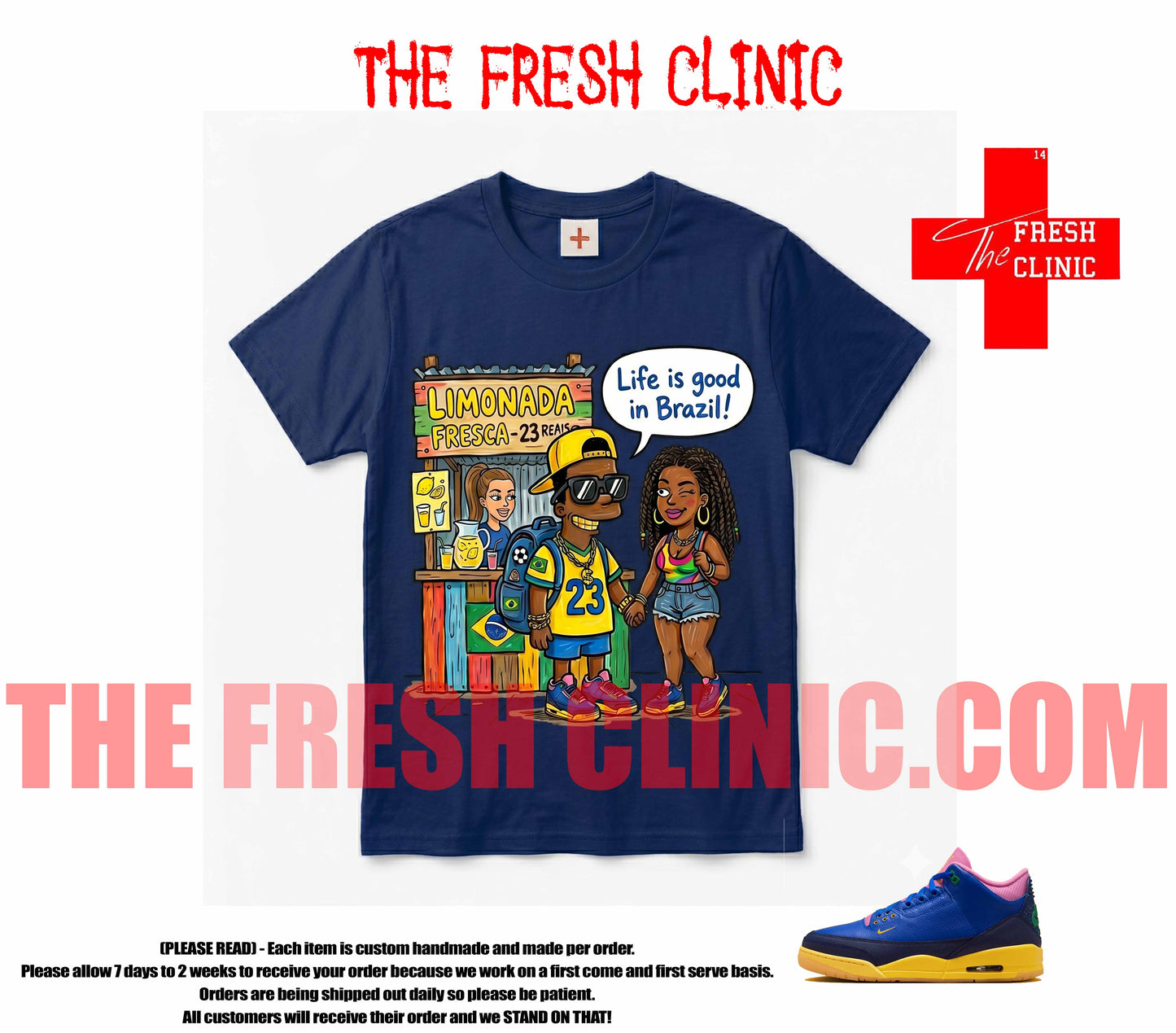 Jordan 3 Brazil Life Is Good Custom tee - Navy