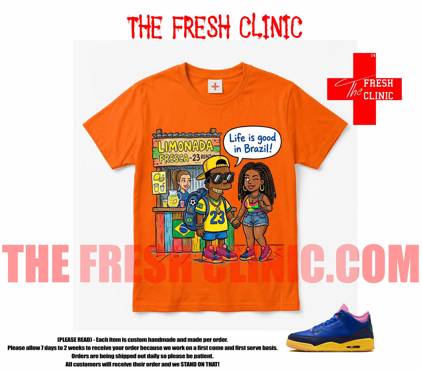Jordan 3 Brazil Life Is Good Custom tee - Orange
