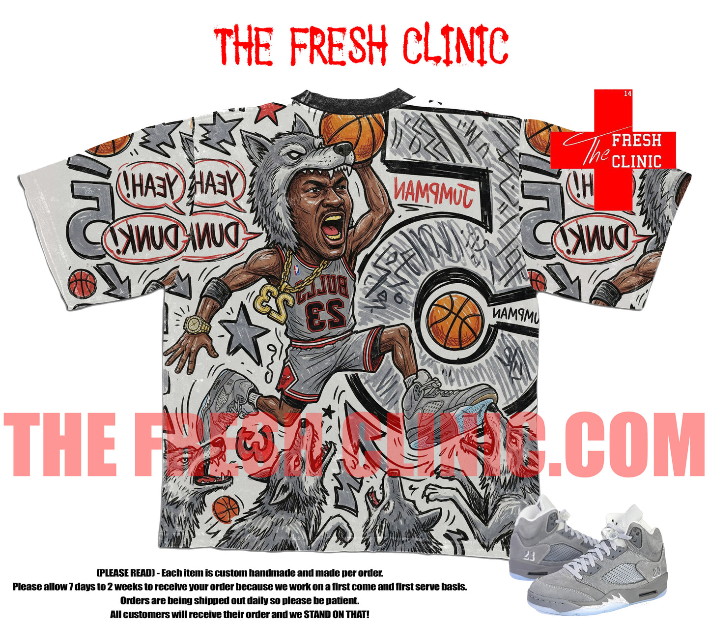 Jordan 5 Wolf Grey (Flying Wolf) - Oversized Boxy Tee