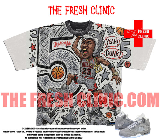 Jordan 5 Wolf Grey (Flying Wolf) - Oversized Boxy Tee