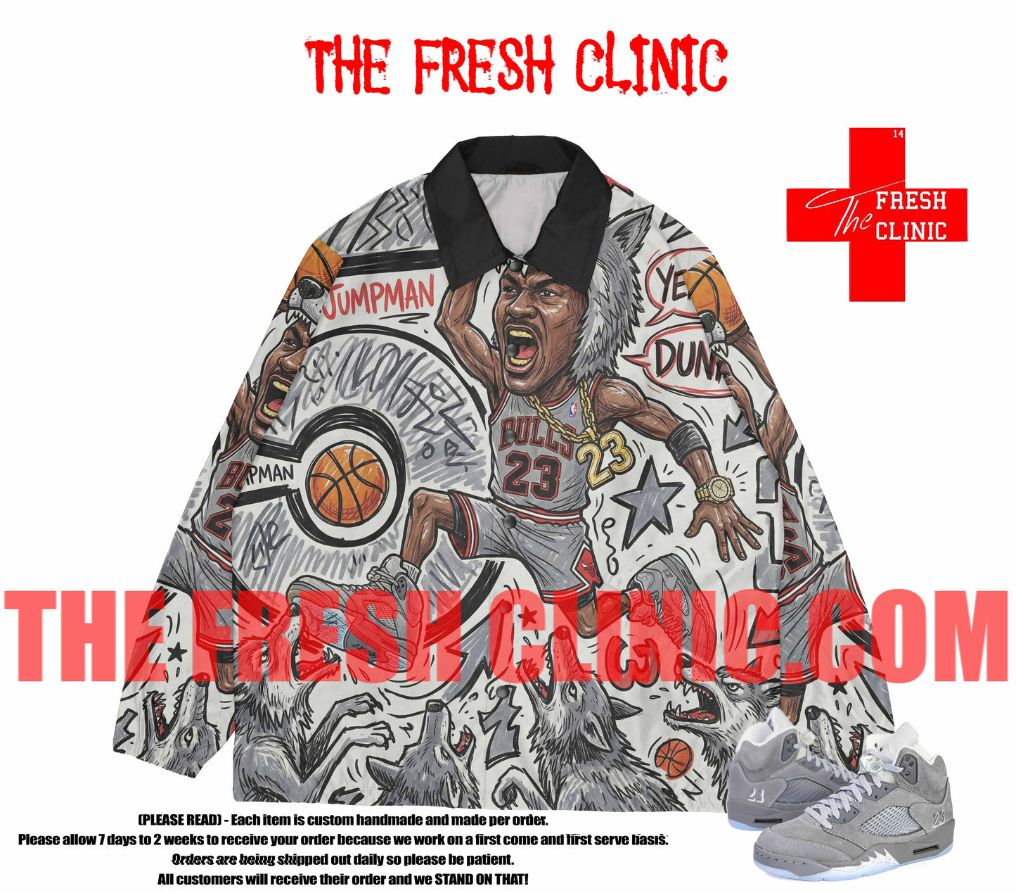 Jordan 5 Wolf Grey (Flying Wolf) - Windbreaker Jacket