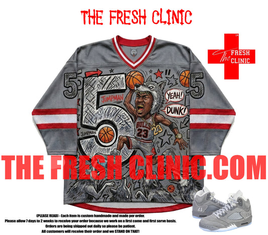 Jordan 5 Wolf Grey (Flying Wolf) - Hockey Jersey
