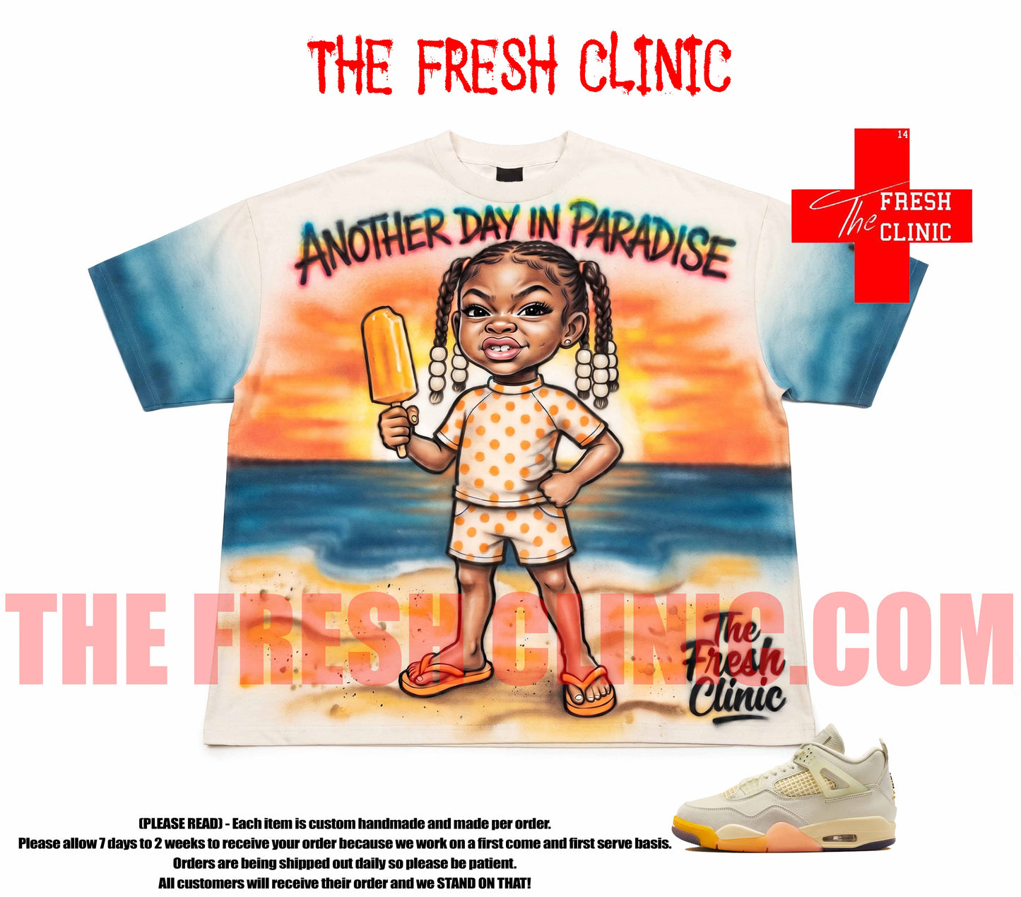 Jordan 4 Birds of Paradise - The Fresh Clinic Beach Club Oversized boxy tee