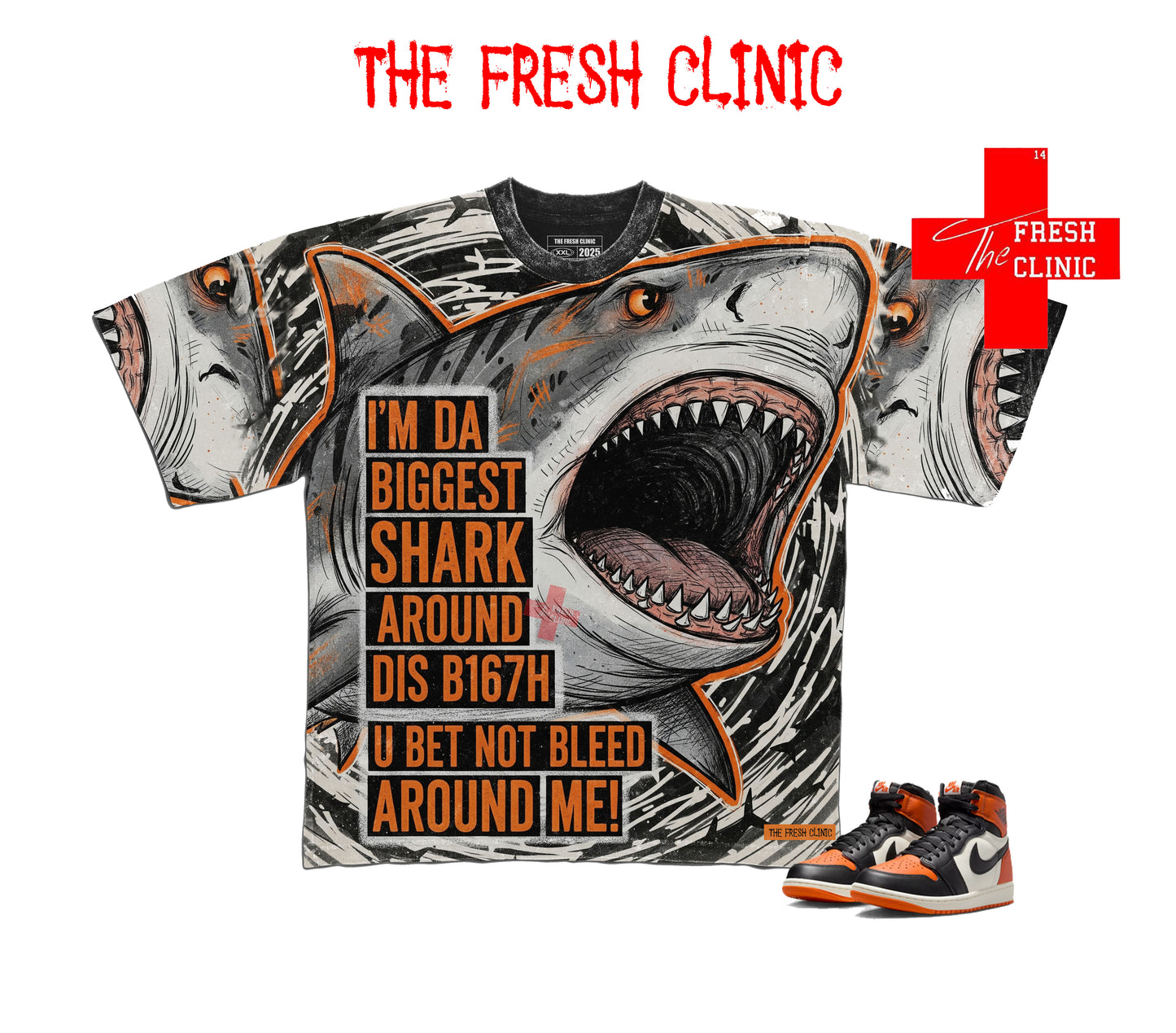 Jordan 1 Shattered Backboard - Biggest Shark - Oversized Boxy Tee