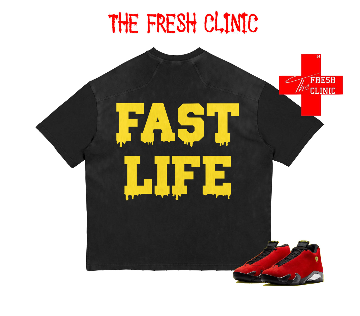 Jordan 14 Ferrari - Fast Life - (Black) Oversized Boxy Tee
