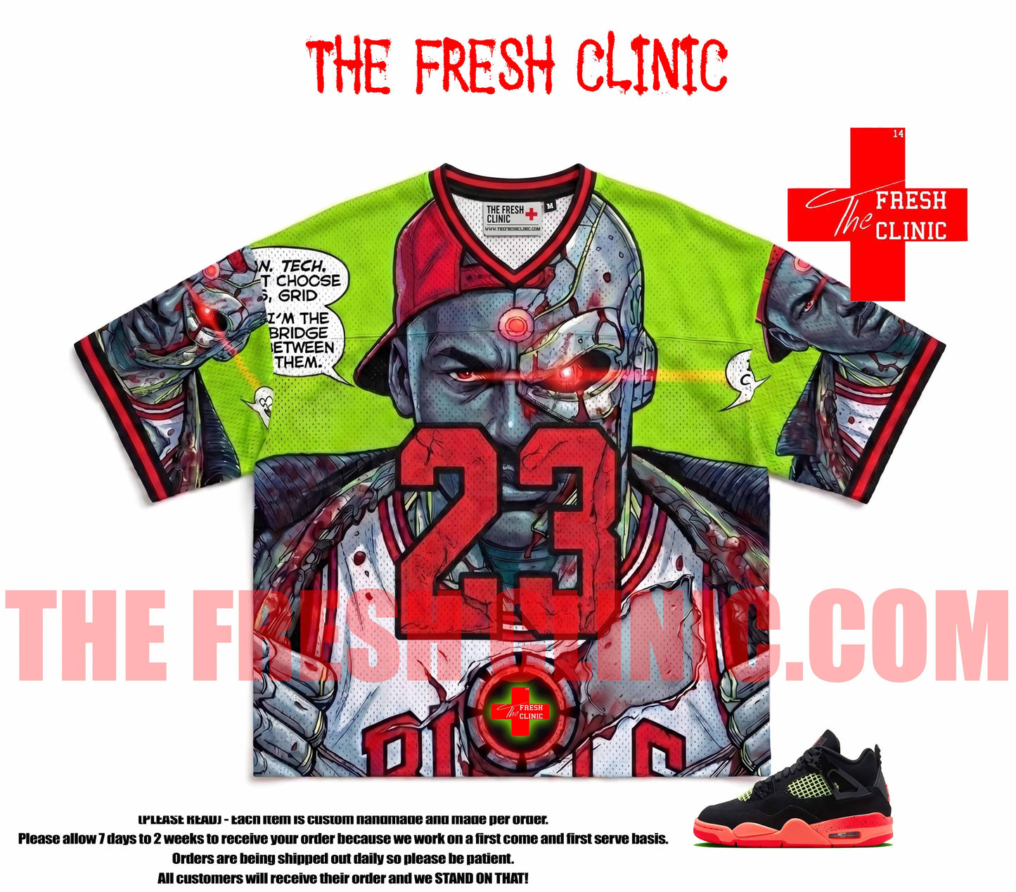 Jordan 4 Infared (Cyborg Wars) Custom Boxy Football Jersey