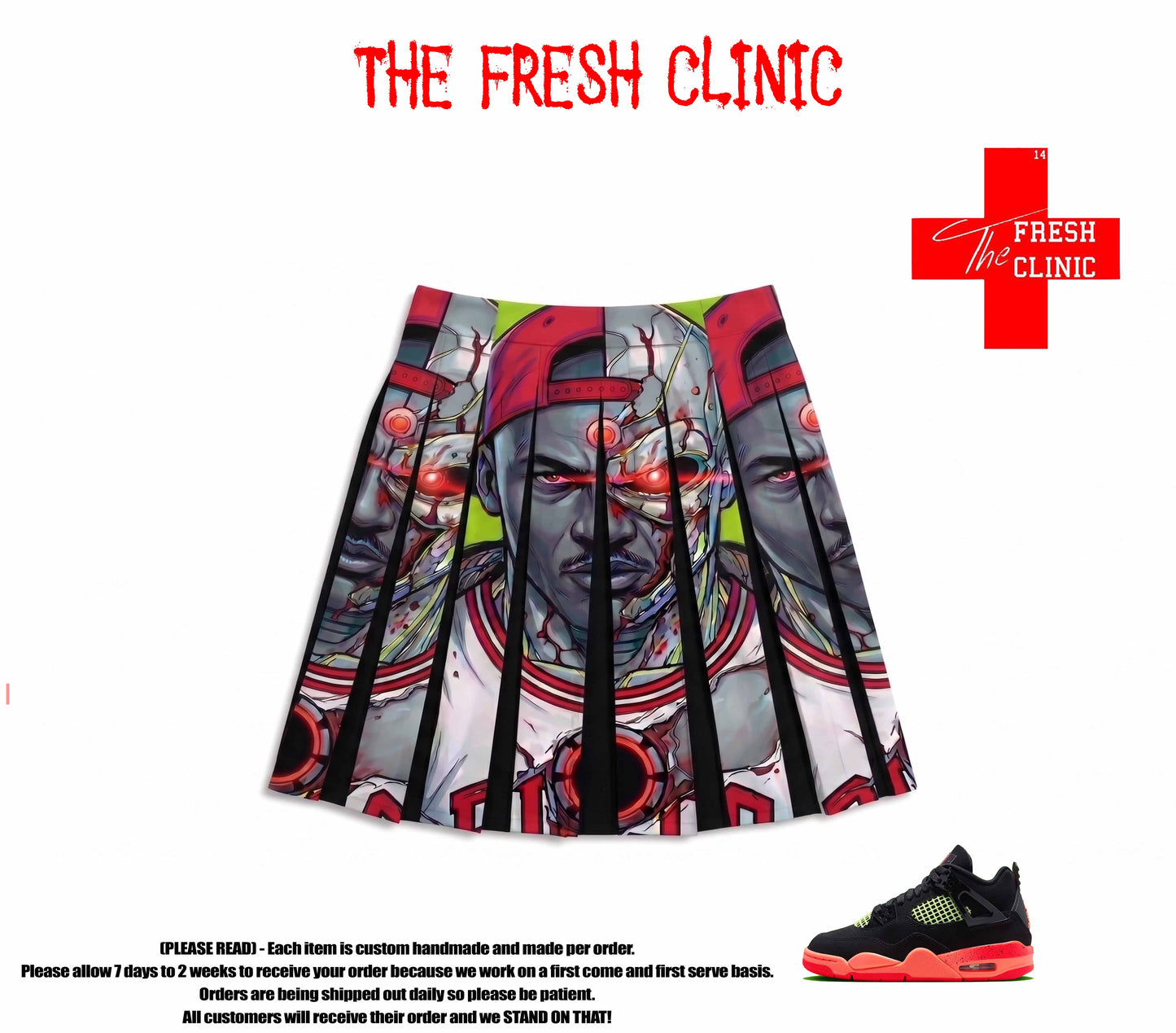 Jordan 4 Infared (Cyborg Wars) Custom Pleated Skirt
