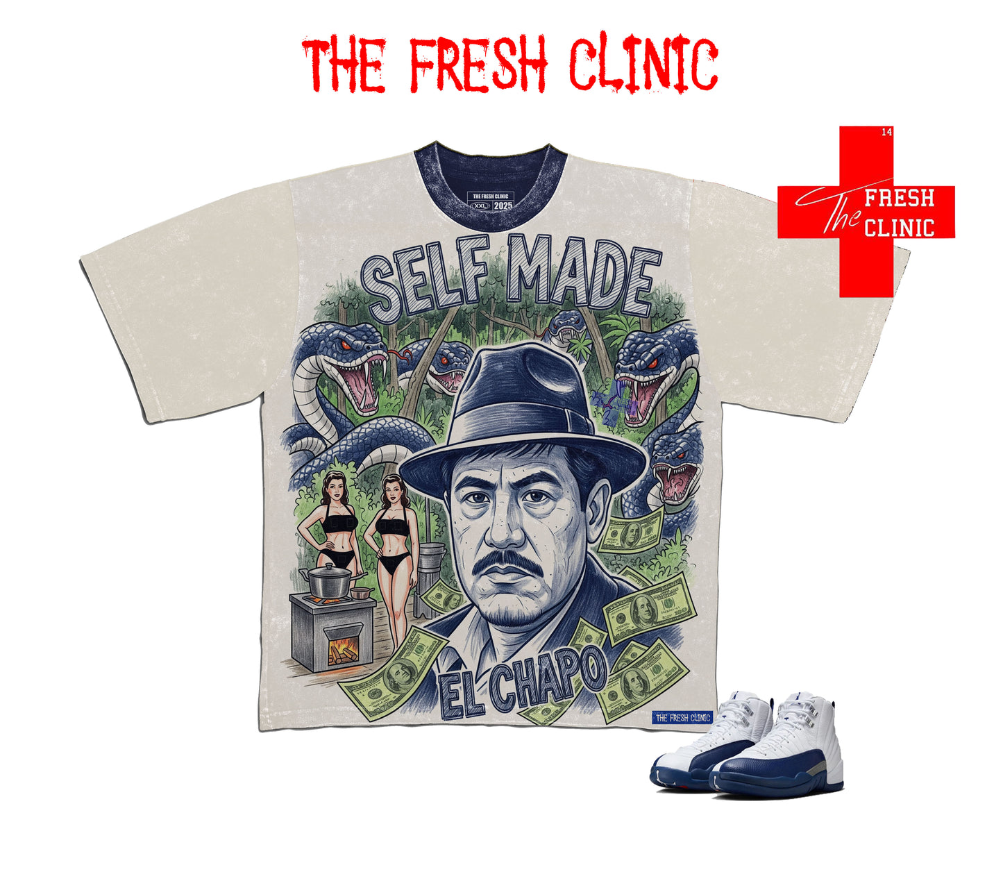 Jordan 12 French Blue $elf Made El Chapo - Oversized Boxy Tee