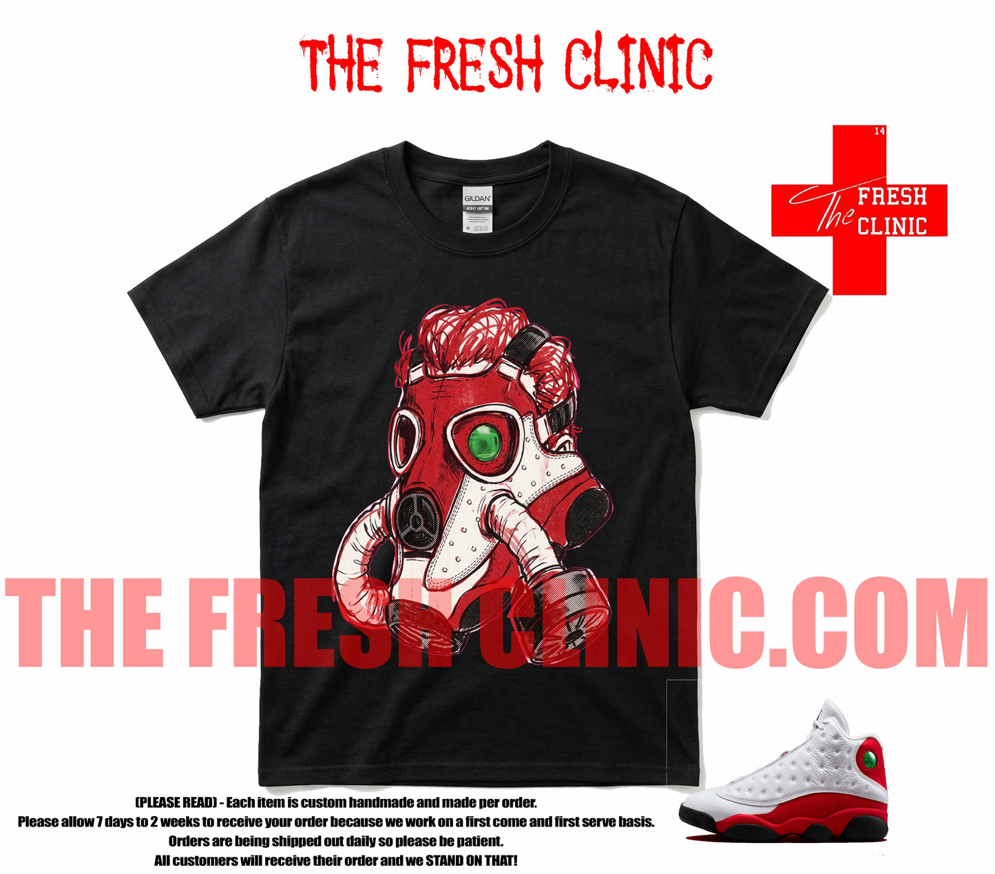 Jordan 13 Chicago (GAS MASK) BLACK Custom Tee