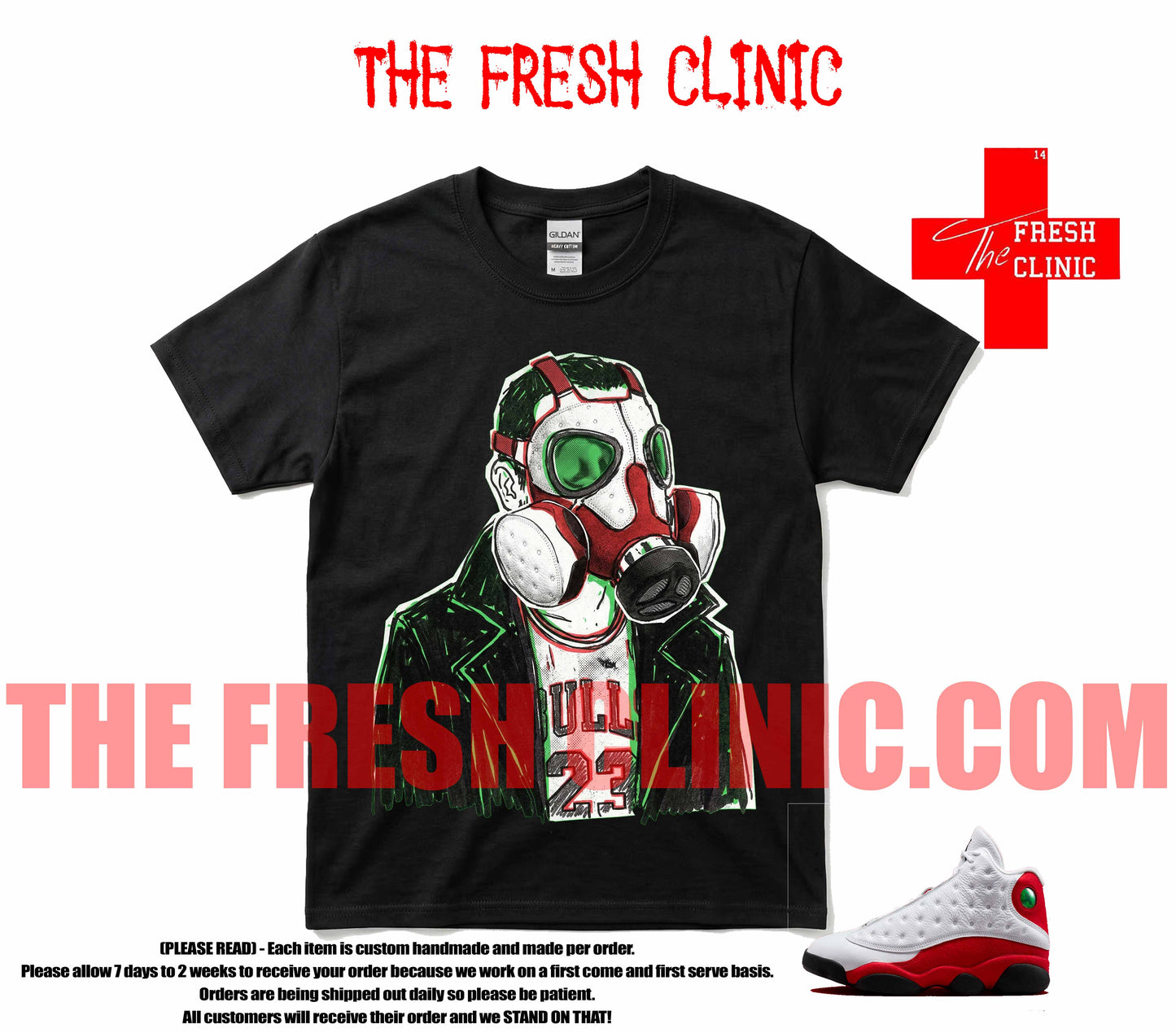 Jordan 13 Chicago (GAS MASK MAN) BLACK Custom Tee