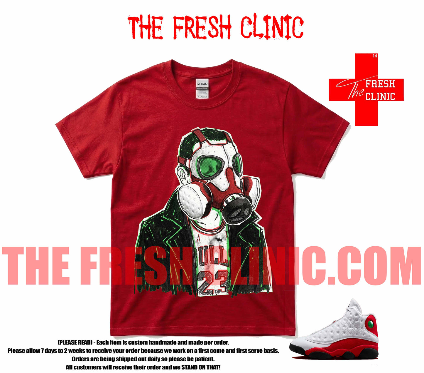 Jordan 13 Chicago (GAS MASK MAN) RED Custom Tee