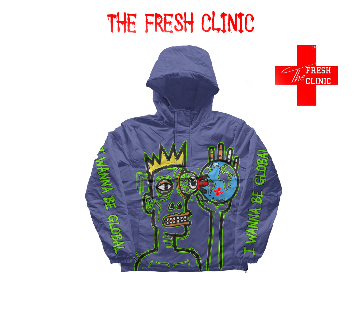 I WANNA BE GLOBAL (NAVY) - Windbreaker Jacket