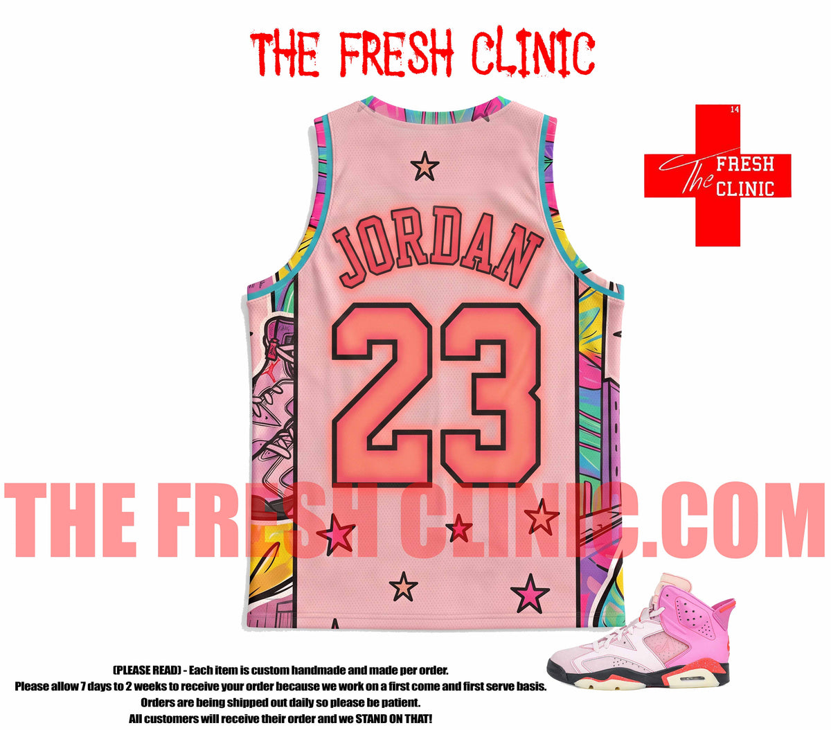 Jordan 6 Awake NYC Bubblegum Pink - NEW YORK - Custom Basketball Jersey