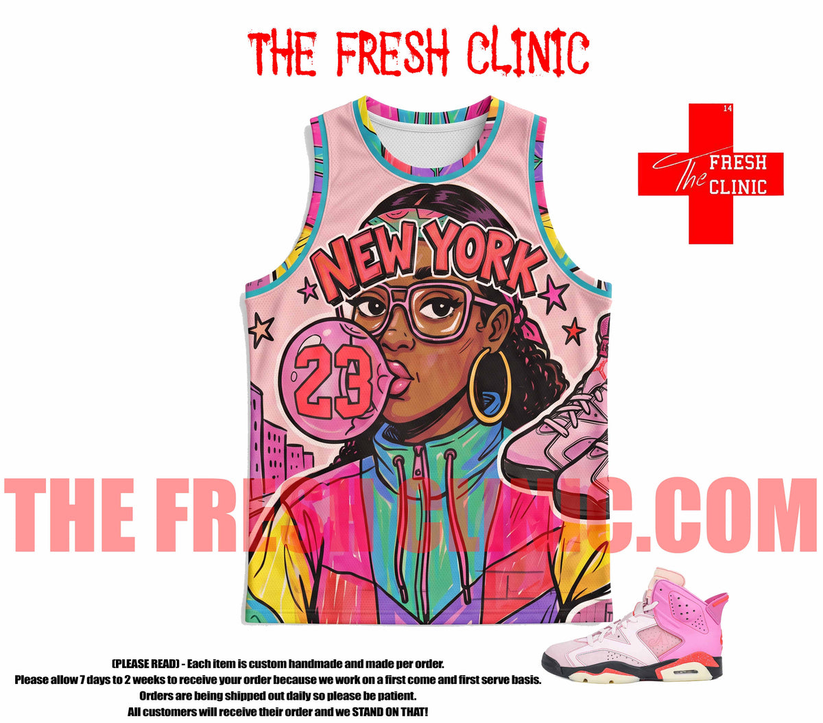 Jordan 6 Awake NYC Bubblegum Pink - NEW YORK - Custom Basketball Jersey