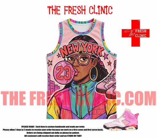 Jordan 6 Awake NYC Bubblegum Pink - NEW YORK - Custom Basketball Jersey