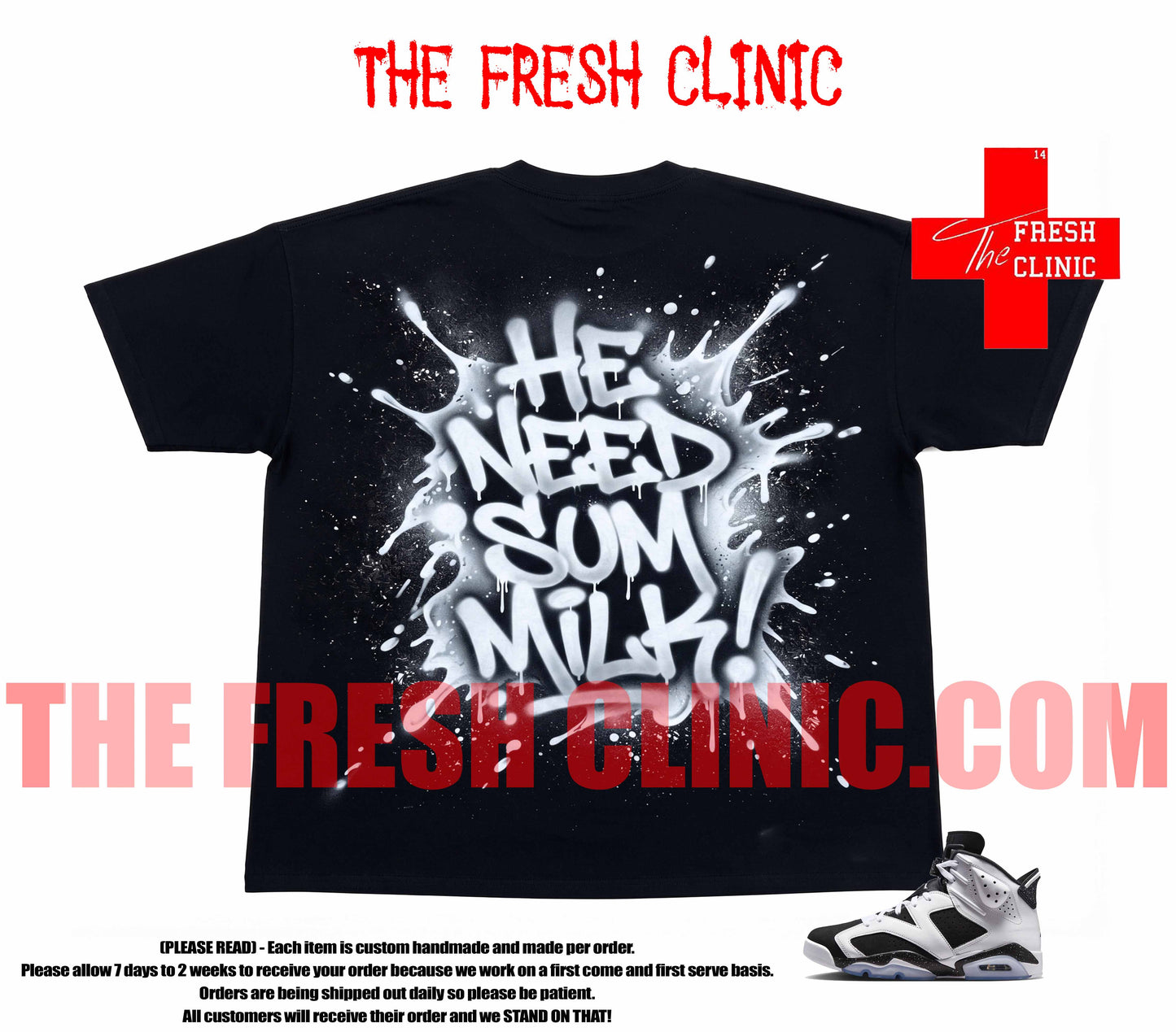Jordan 6 Oreo - HE NEED SUM MILK - Oversized Boxy Tee