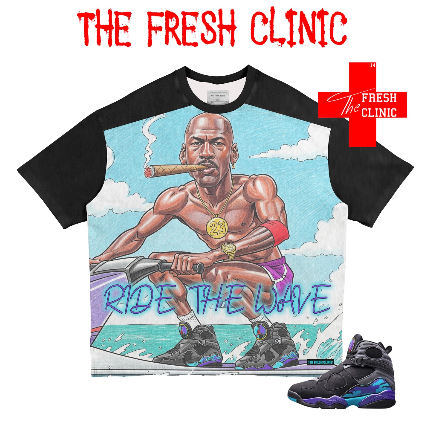 Jordan 8 Aqua - RIDE THE WAVE - Oversized Boxy Tee