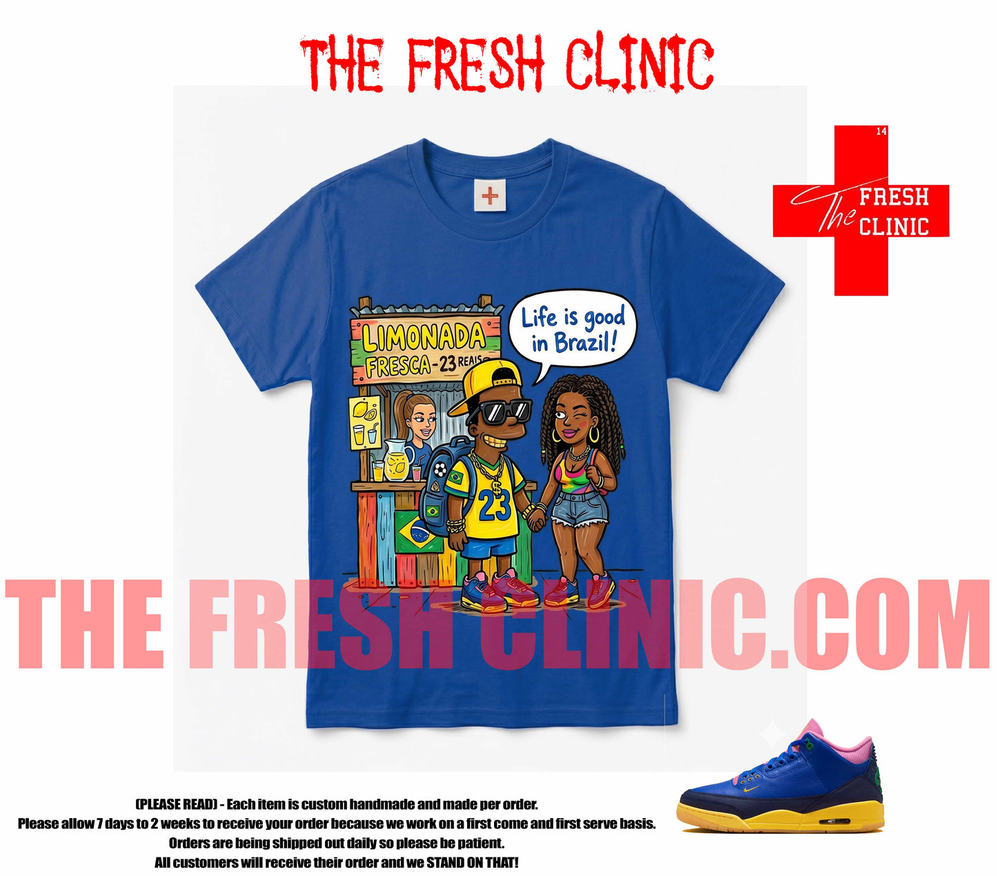 Jordan 3 Brazil Life Is Good Custom tee - Royal