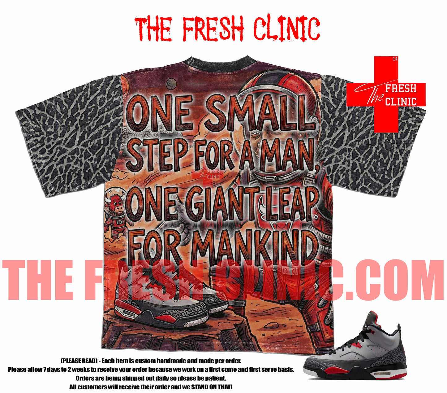 Jordan Son Of Mars low Grey Cement - (One giant leap) Custom Tee