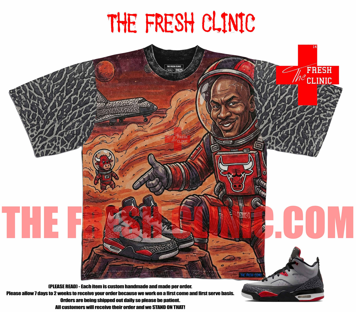 Jordan Son Of Mars low Grey Cement - (One giant leap) Custom Tee