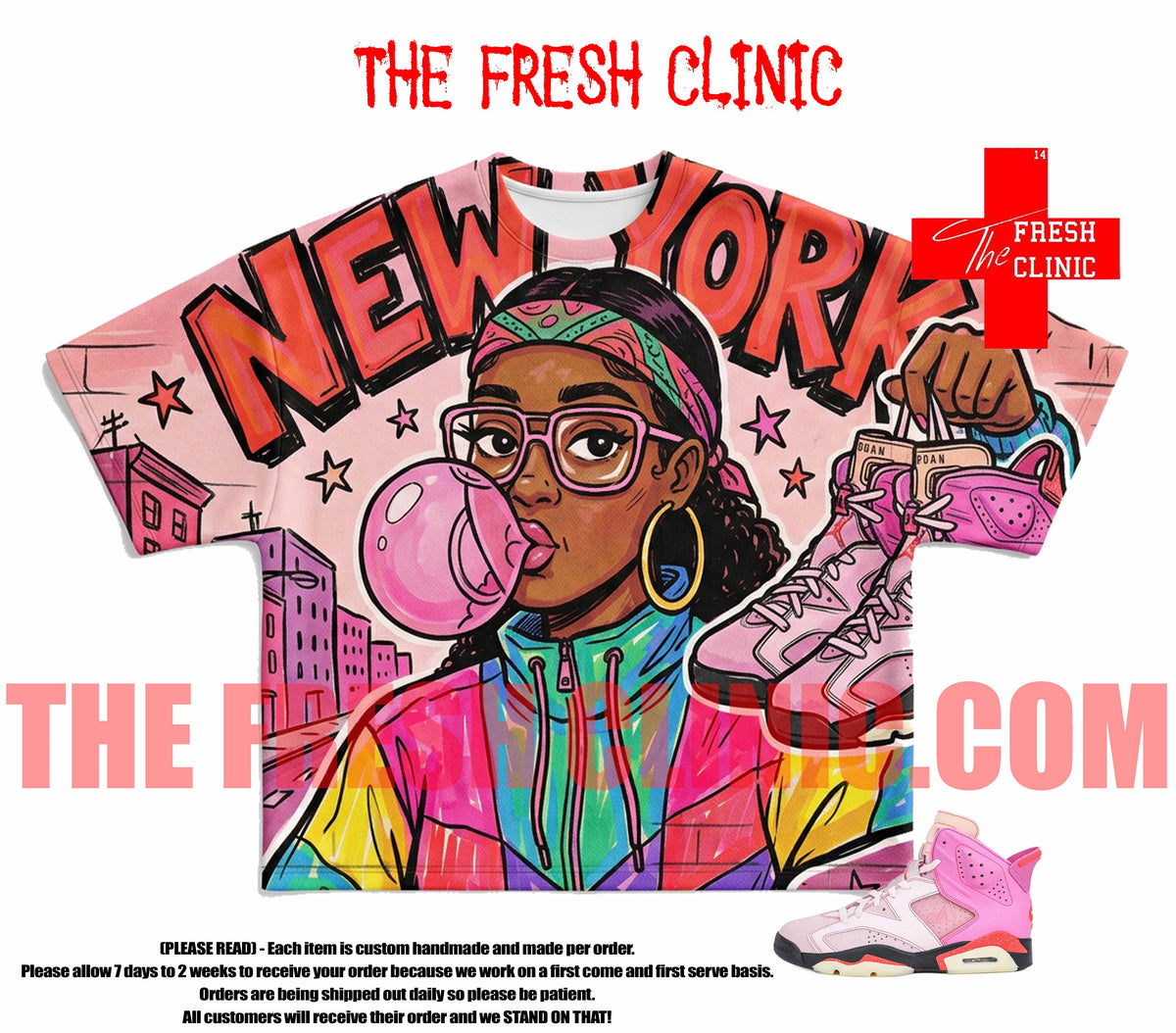 Jordan 6 Awake NYC Bubblegum Pink - NEW YORK - Boxy Oversized Tee