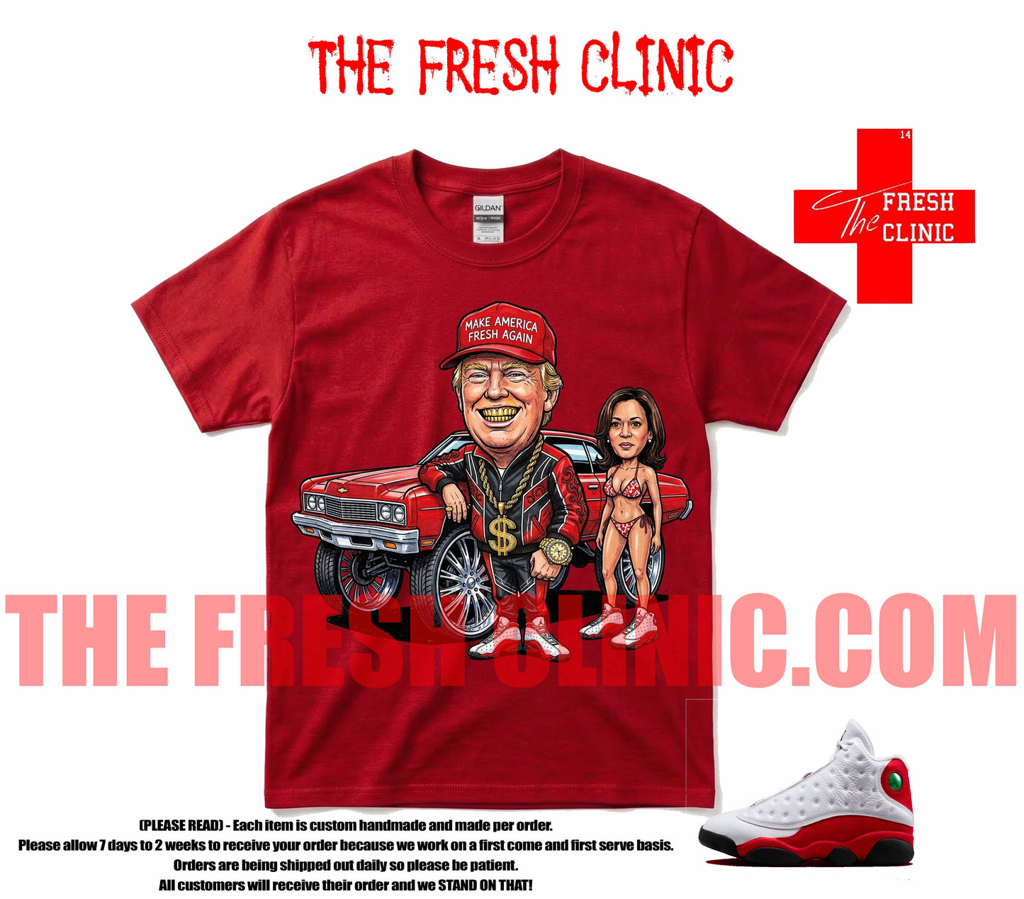 Jordan 13 Chicago (Trump & Kamala) RED Custom Tee
