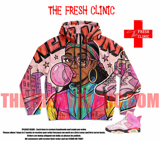 Jordan 6 Awake NYC Bubblegum Pink - NEW YORK - Custom Windbreaker Jacket