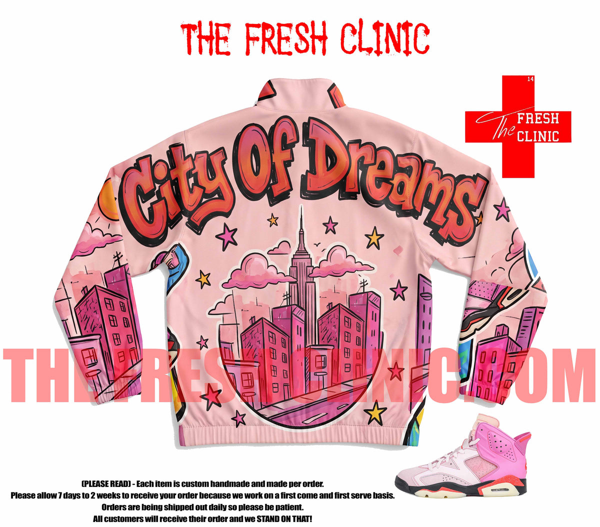 Jordan 6 Awake NYC Bubblegum Pink - NEW YORK - Custom Windbreaker Jacket