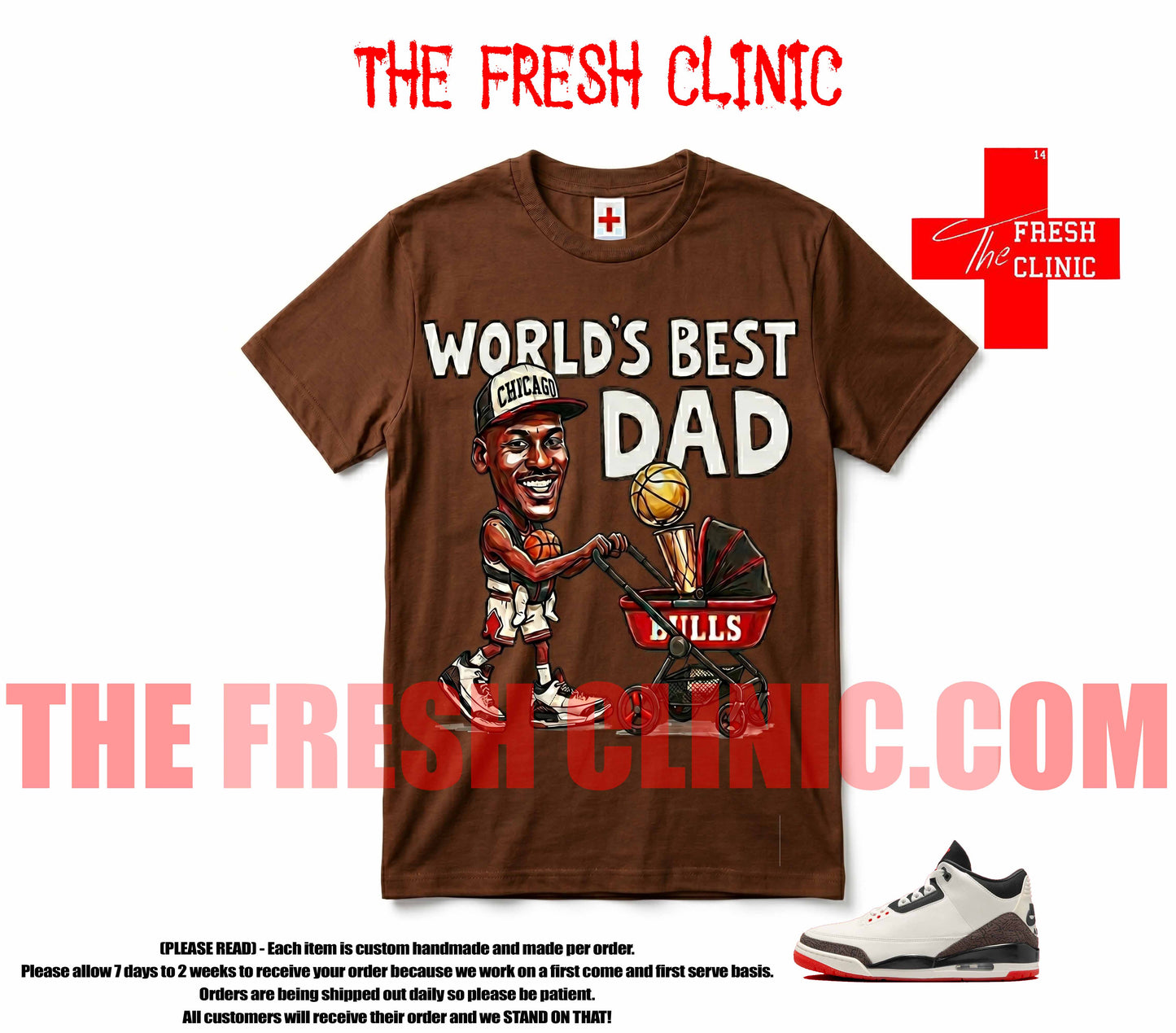 Jordan 3  World's Best Dad Custom tee - Brown