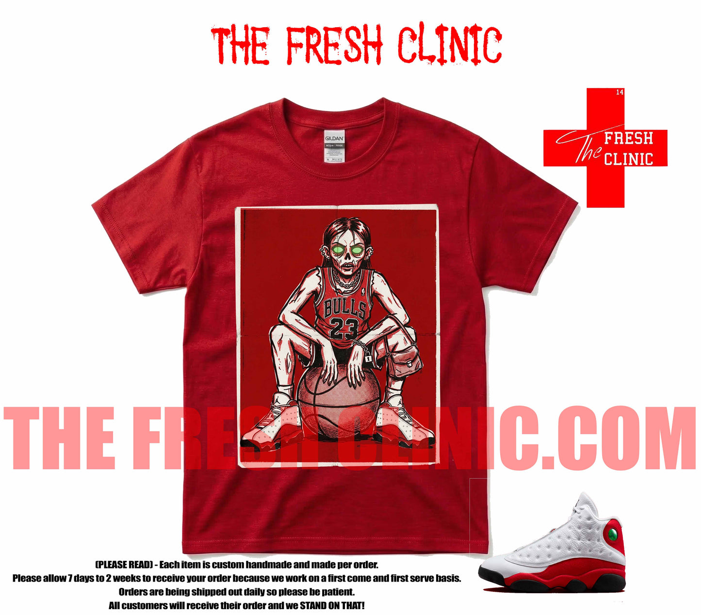 Jordan 13 Chicago (ZOMBIELAND) RED Custom Tee